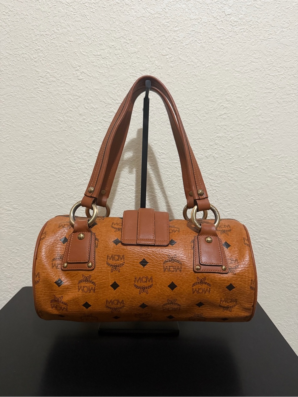 MCM Cognac Visetos Barrel Satchel with Gold Hardware - Picture 4 of 6